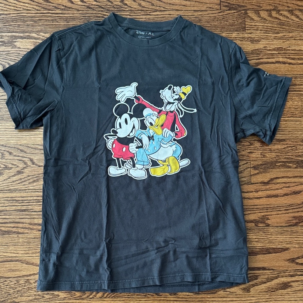 AE x Disney Black Tee with Mickey, Donald, and Goofy
